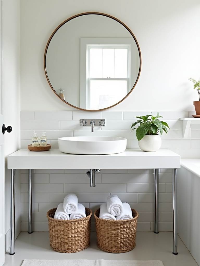Modern bathroom with white console sink and chrome legs