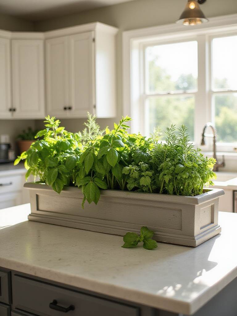 Fresh herb garden growing on a kitchen island