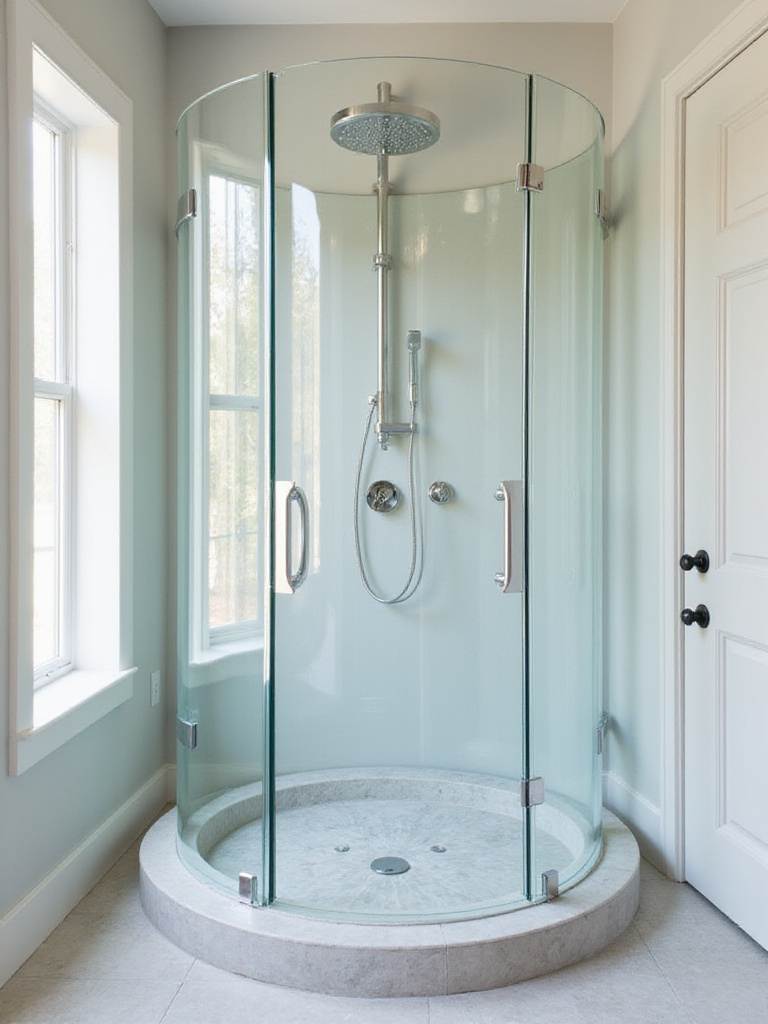 Modern bathroom featuring a luxurious round glass shower enclosure.