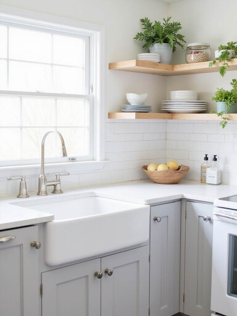 DIY kitchen remodel with painted cabinets, new hardware, and subway tile backsplash.