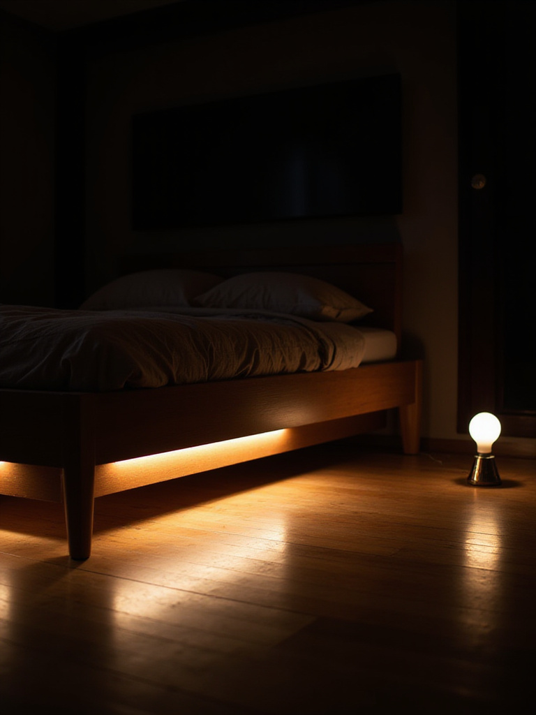 Bedroom with subtle floor lighting providing safe navigation at night