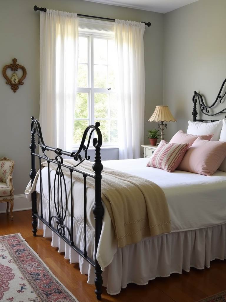 Antique Iron Bed Frame in a Vintage Bedroom