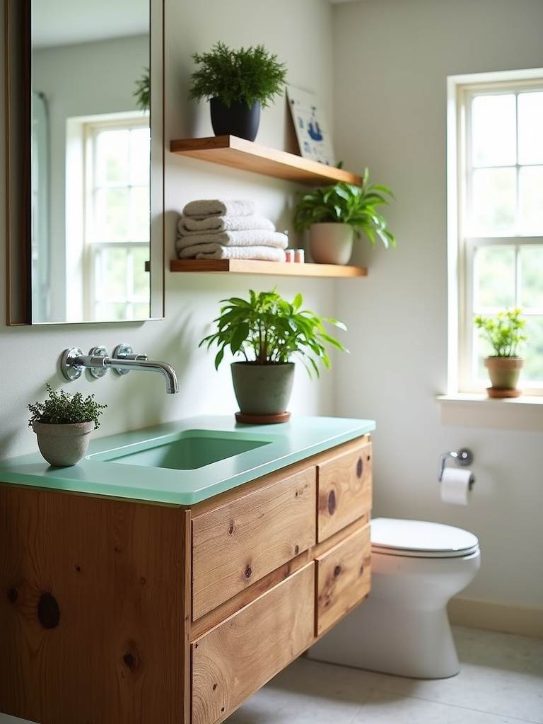 Eco-friendly bathroom vanity made from reclaimed wood and recycled glass.