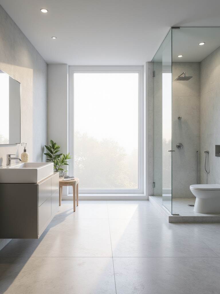 Modern minimalist bathroom with clean lines and neutral color palette