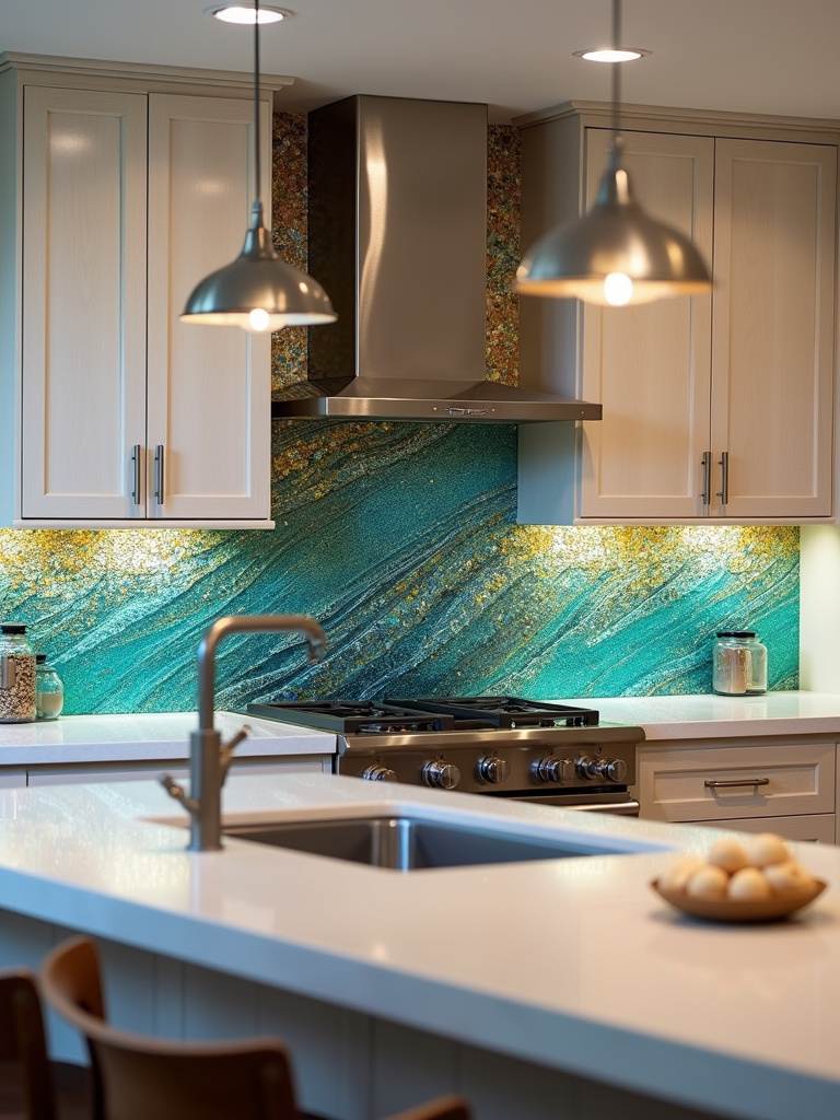 Eye-catching mosaic tile backsplash in modern kitchen design