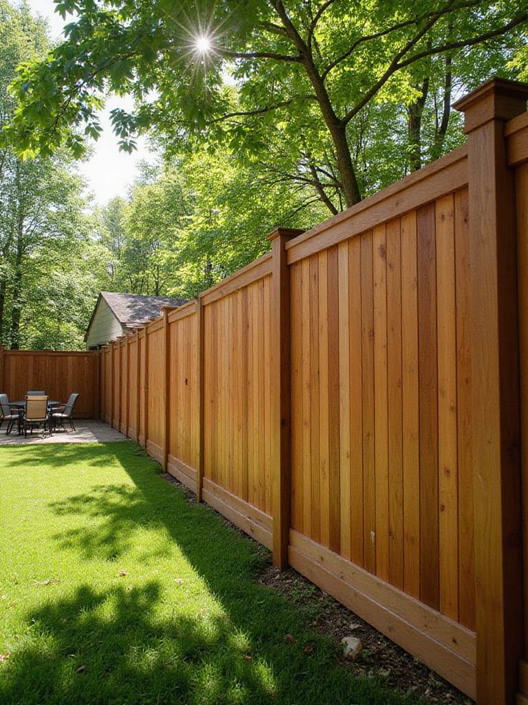Backyard with tall cedar fence providing privacy and security