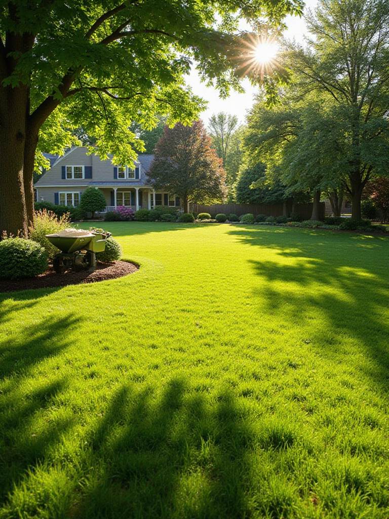 Lush green lawn and vibrant flowerbeds showcase the results of effective fertilization.