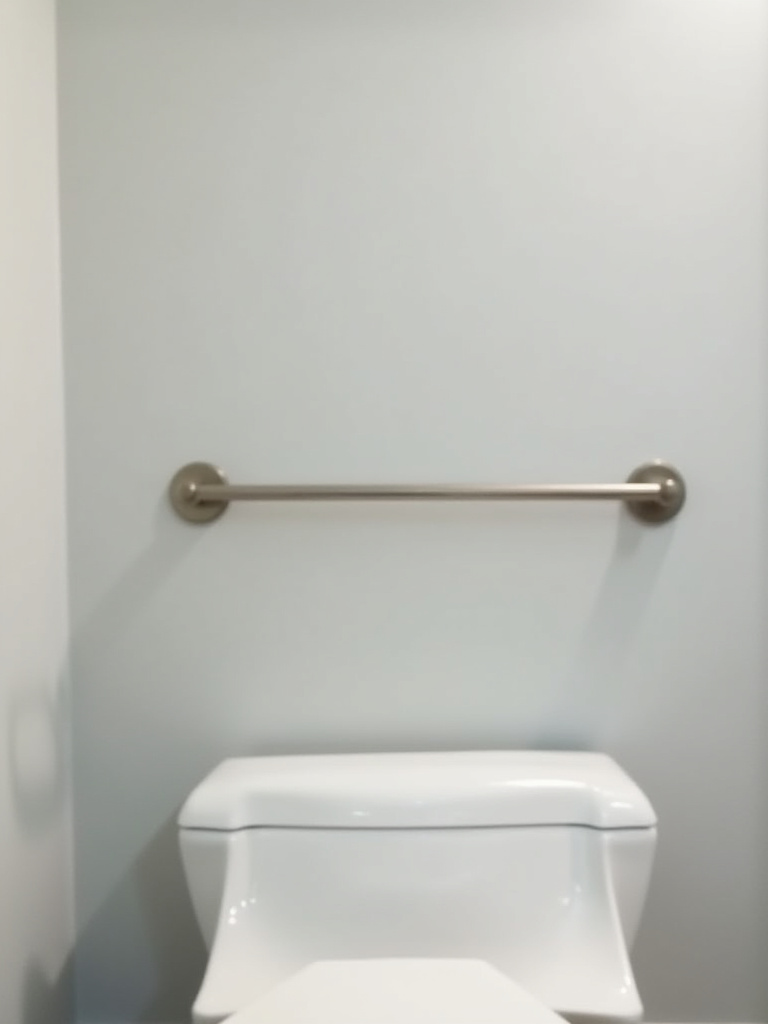 Coordinated brushed nickel toilet paper holder and towel bar in a modern bathroom.