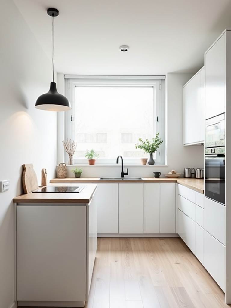 Minimalist small kitchen design with white cabinets and clean lines