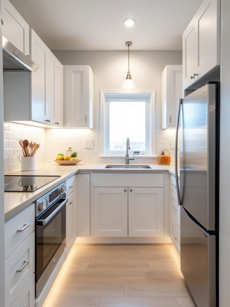 Small kitchen design with strategic lighting to maximize space and brightness
