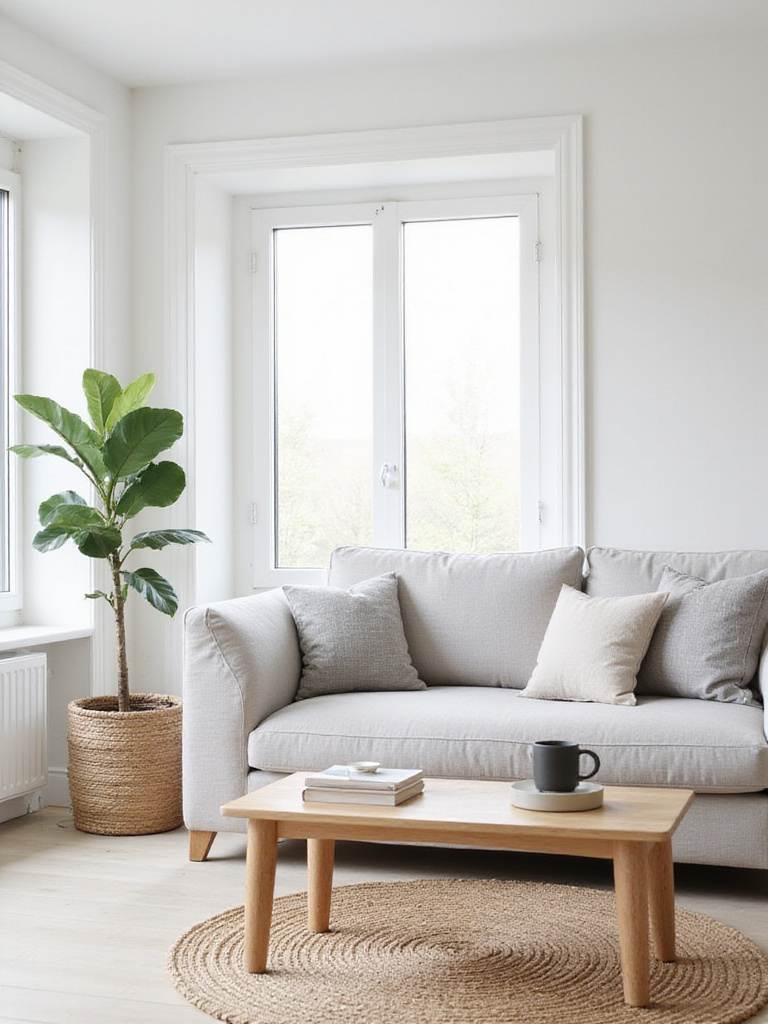 Scandinavian living room with neutral color palette and natural light