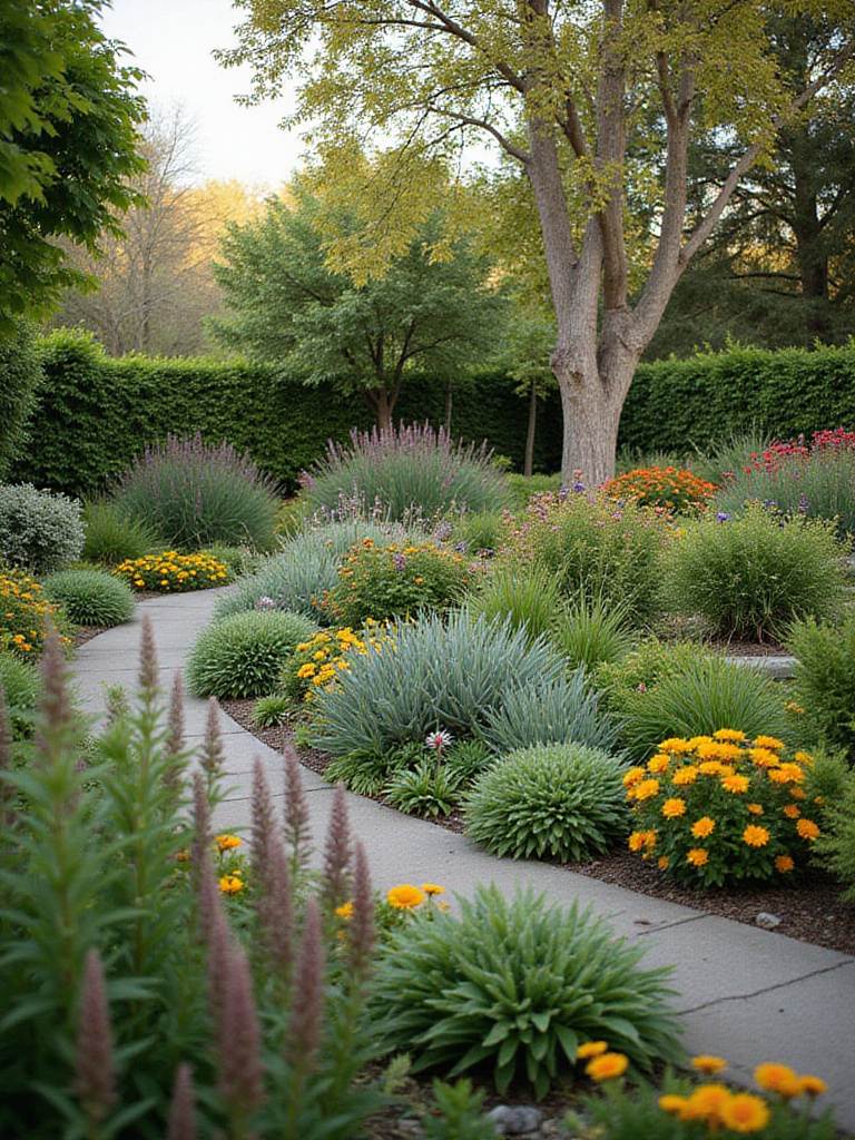 Thriving backyard garden with diverse climate-appropriate plants