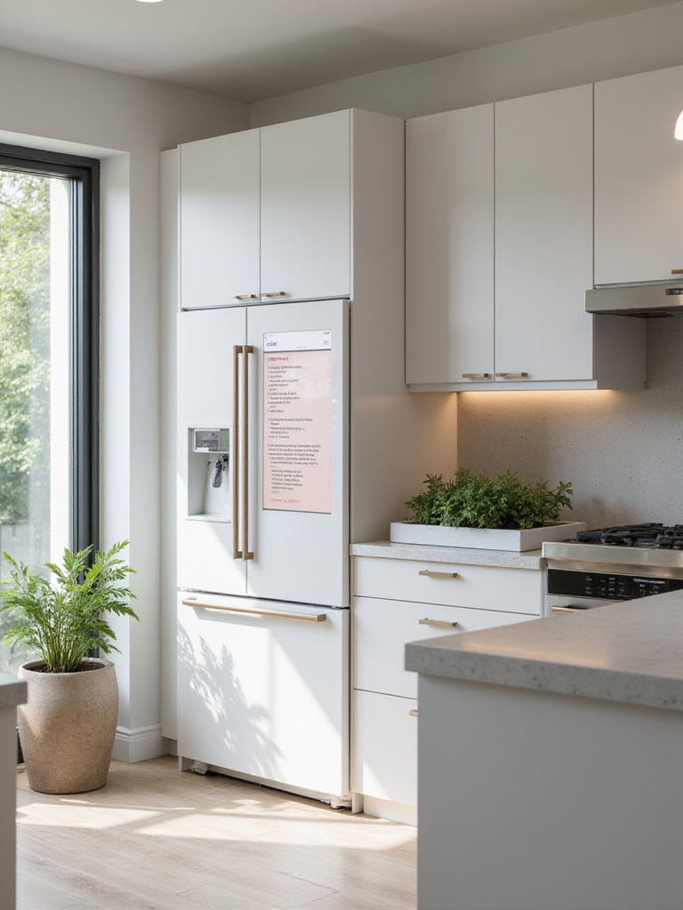 Modern kitchen featuring smart refrigerator, oven, and herb garden