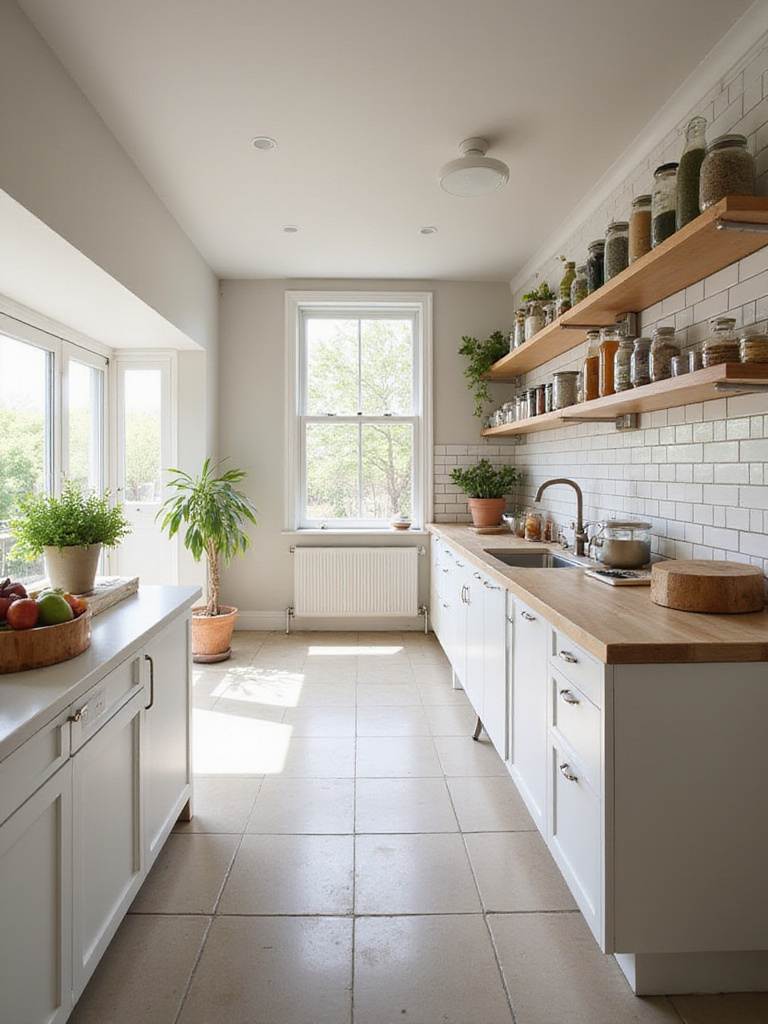 Clean and organized kitchen with labeled containers and minimal countertop clutter, promoting a sense of calm and efficiency.
