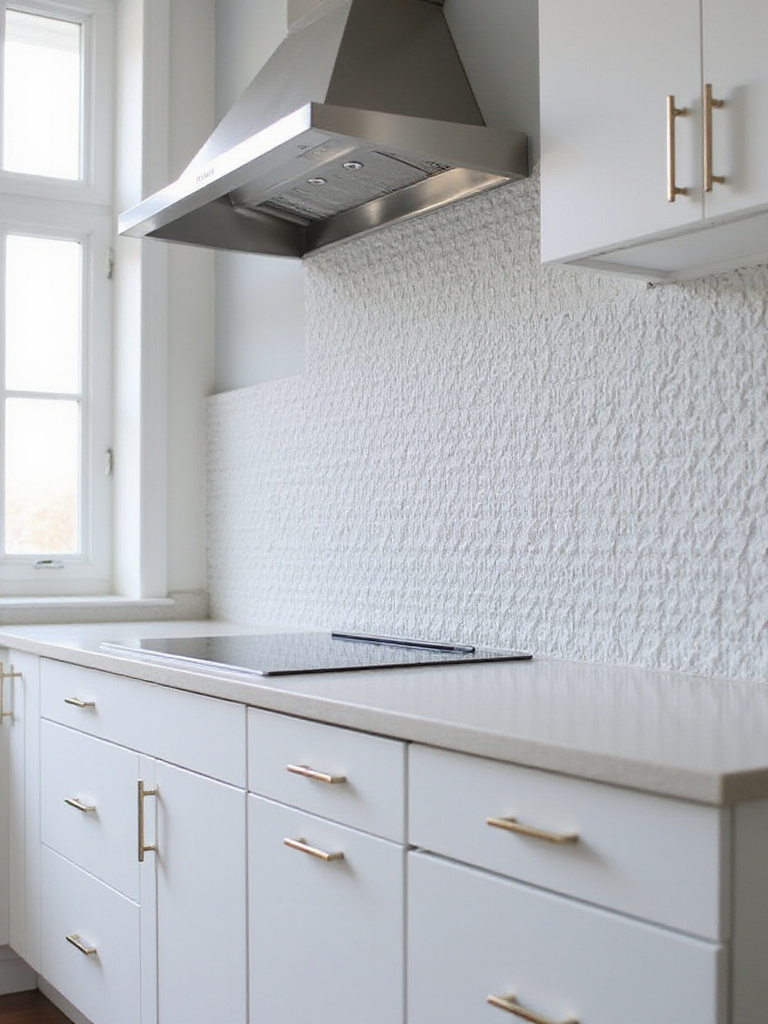 Modern kitchen with textured 3D tile backsplash