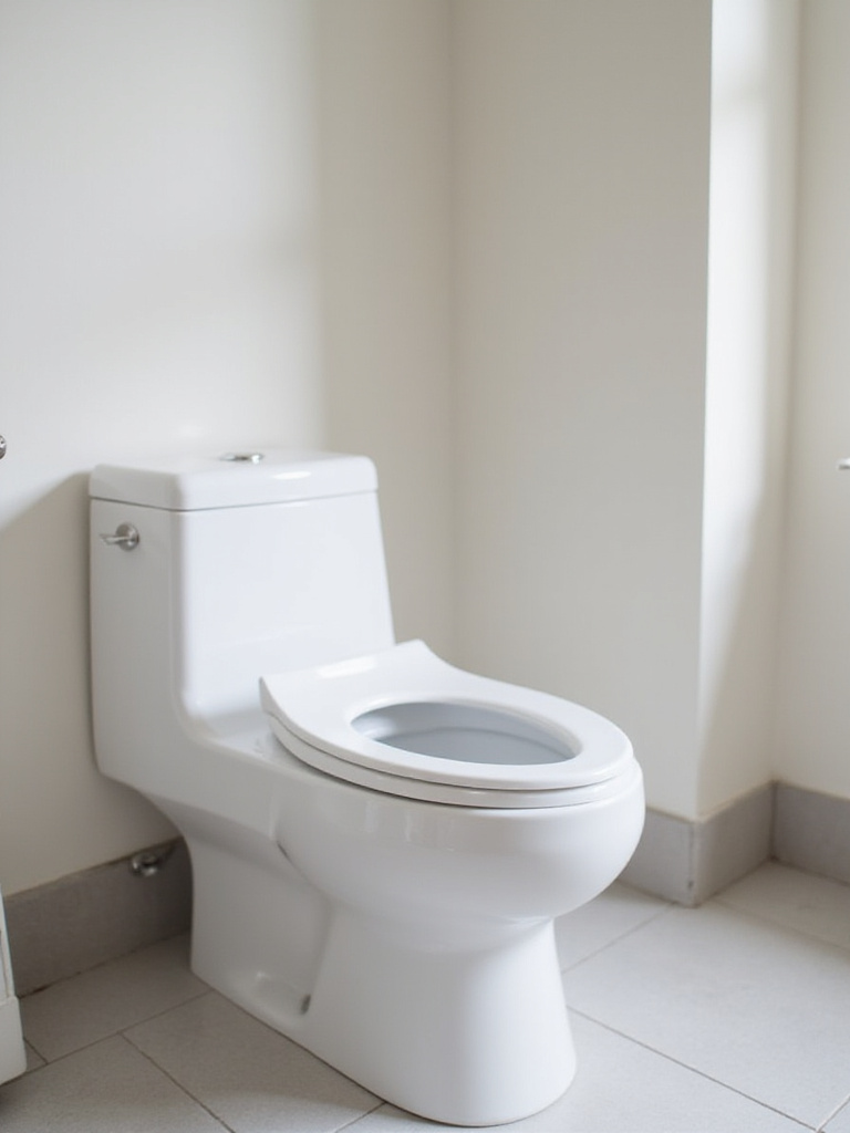 Modern bathroom with a new white soft-close elongated toilet seat