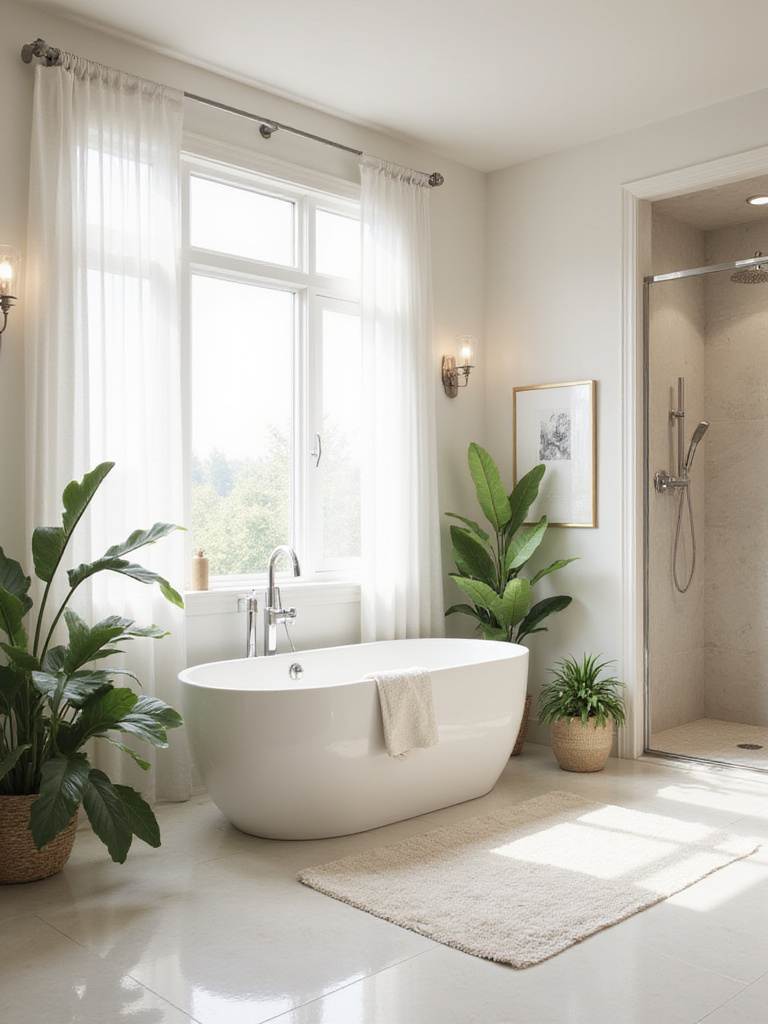 Spa-like bathroom with soaking tub and rainfall shower.