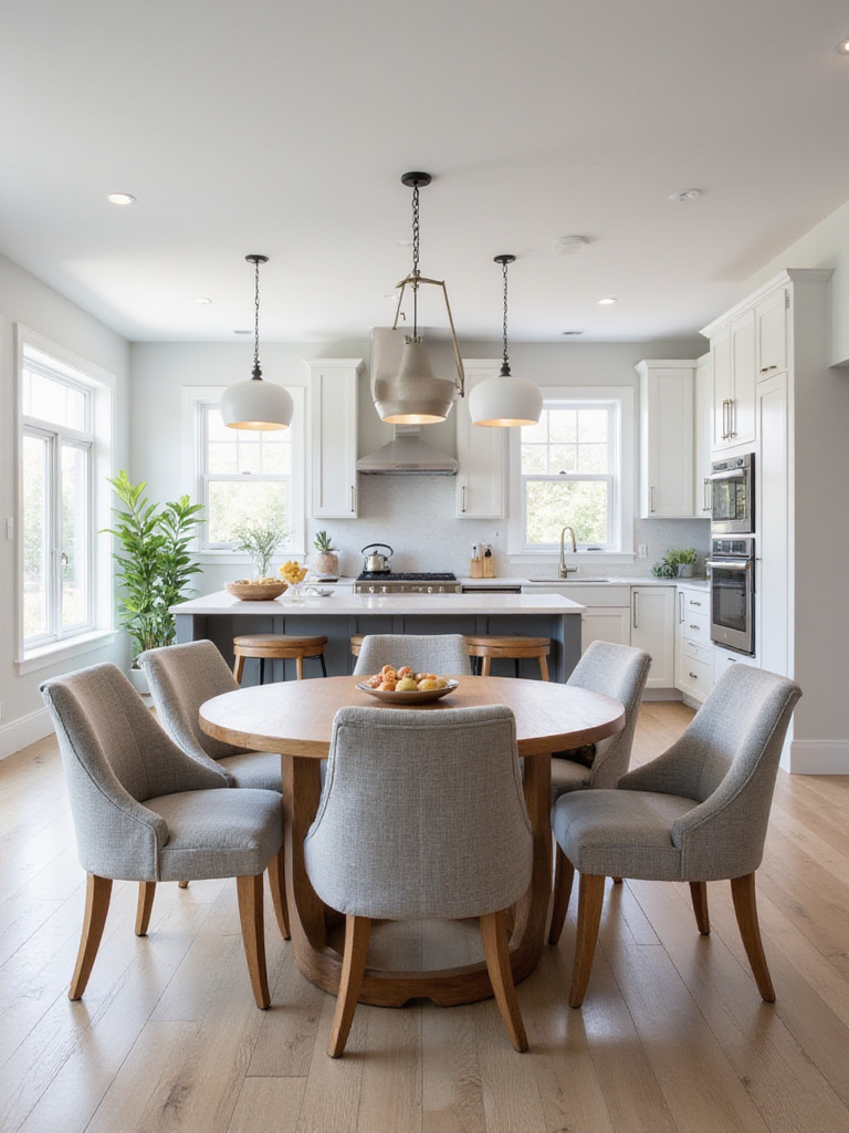 Comfortable upholstered dining chairs in a modern kitchen