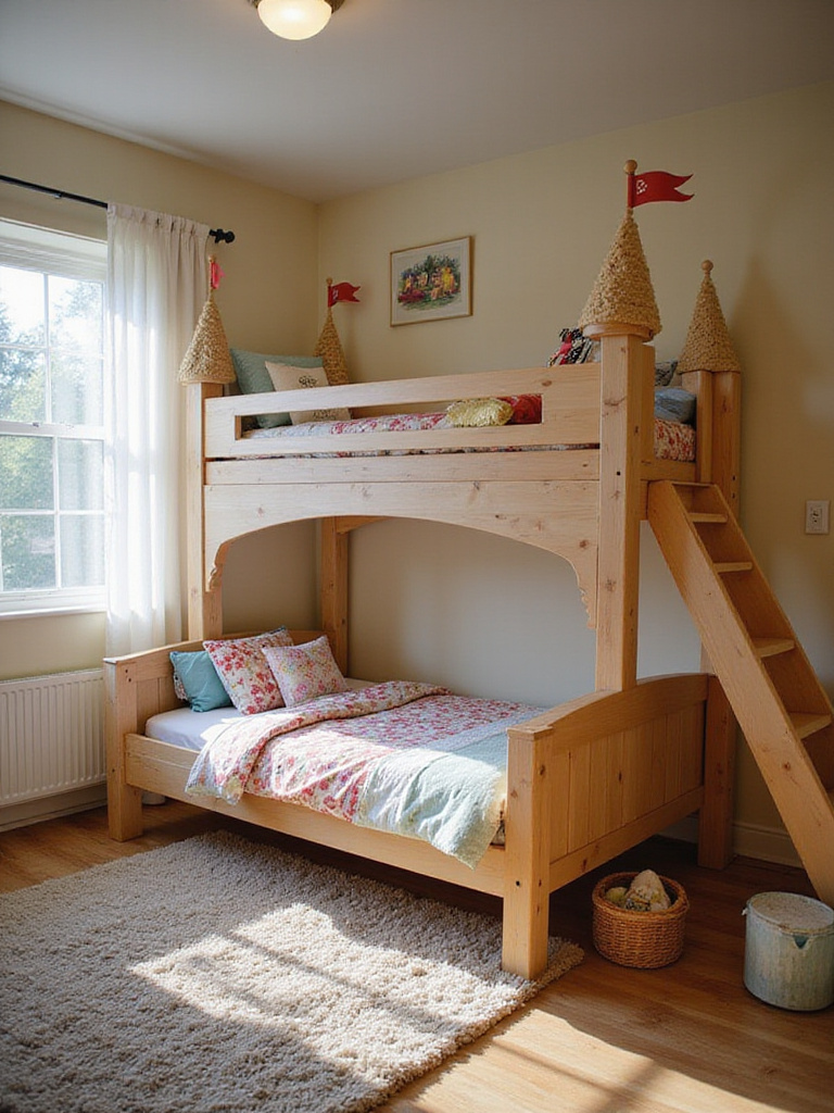 A child's bedroom featuring a creative themed bed, such as a castle or ship, showcasing how fun beds can transform a room and spark imagination.