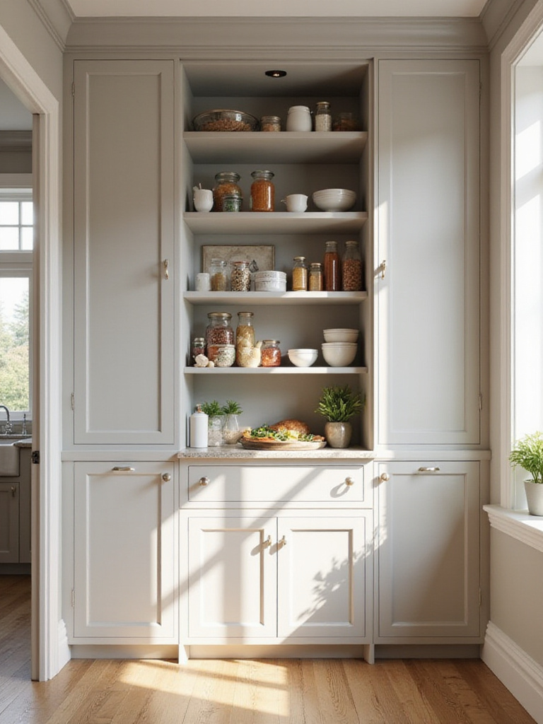 Floor-to-ceiling pantry cabinet maximizing storage space in a modern kitchen.
