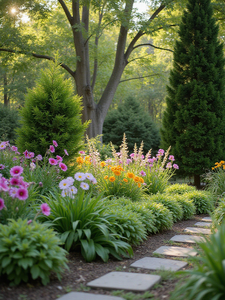 Eye-catching flower bed with year-round color and interest