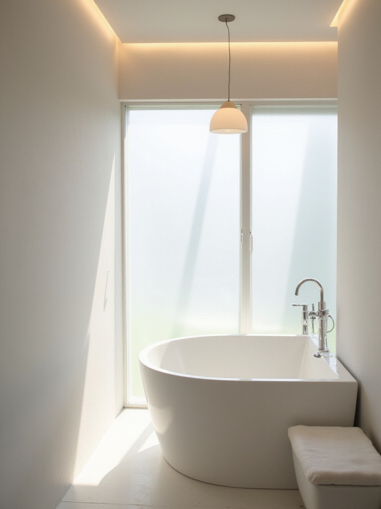 Minimalist bathroom with soft lighting creating a spa-like atmosphere.