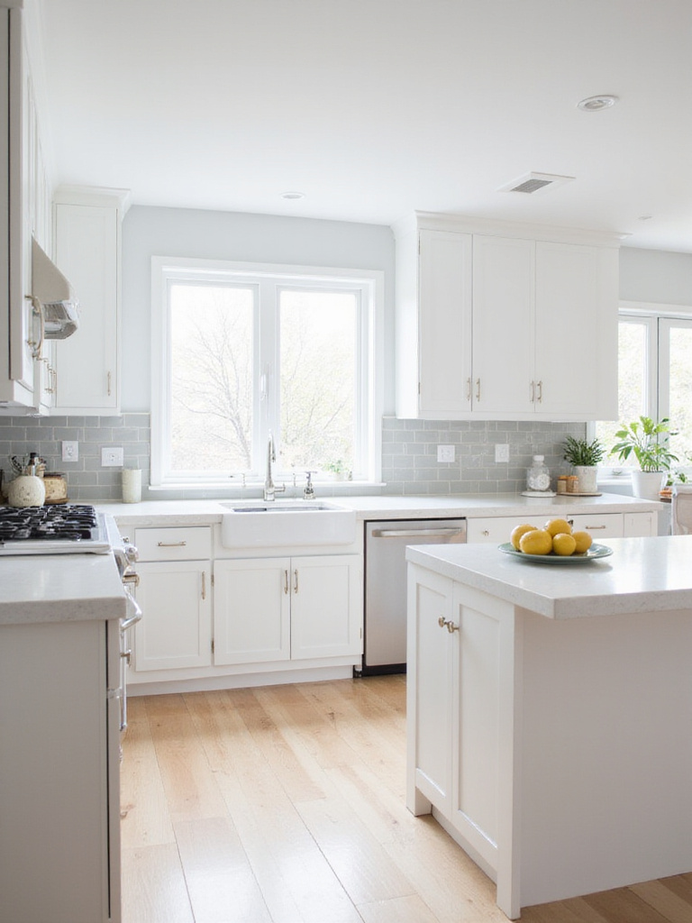 Bright and airy white kitchen with light wood floors and ample natural light.