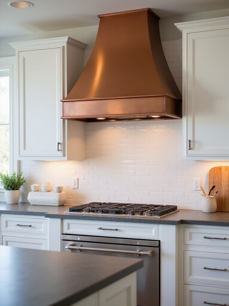 Kitchen with copper range hood accent