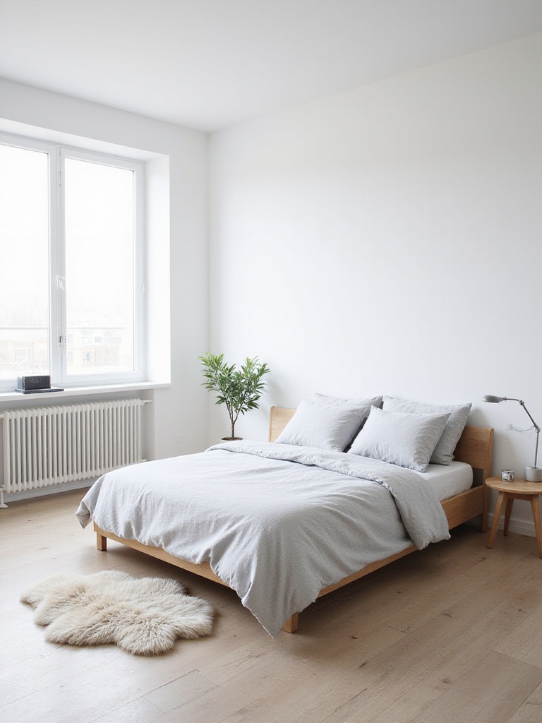 Scandinavian bedroom design featuring minimalist decor, natural light, and clean lines.