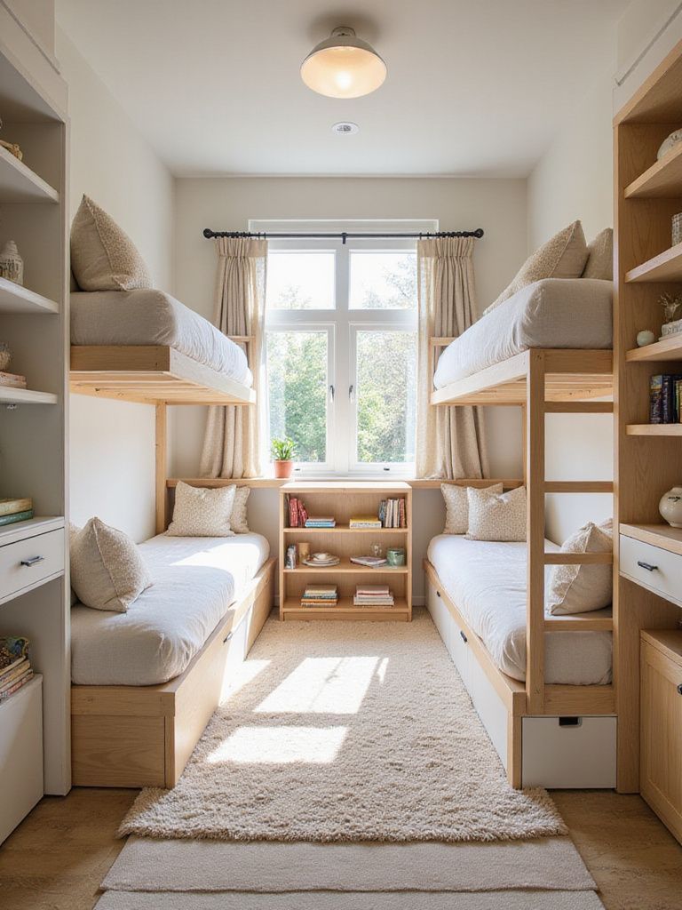 A well-designed shared bedroom for siblings featuring space-saving furniture, organized storage, and personalized zones.