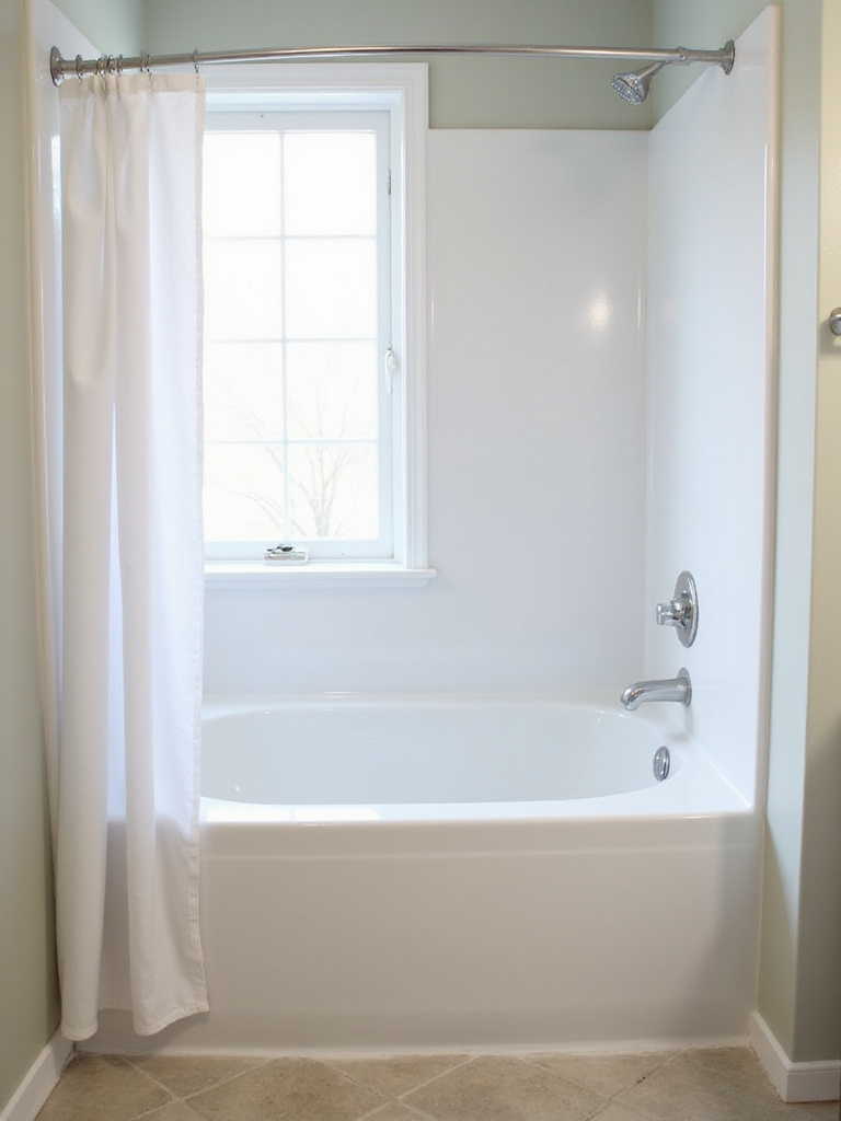 Seamless white bathtub liner installed over an old tub in a clean bathroom.