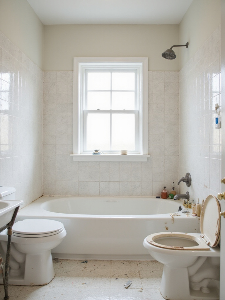 Visual comparison in a bathroom showing a professionally completed bathtub remodel area contrasted with a less refined DIY attempt, highlighting differences in quality and approach.