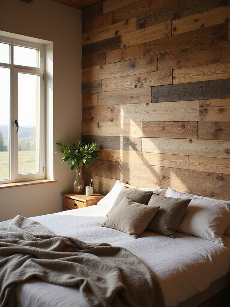 Rustic bedroom with reclaimed wood accent wall