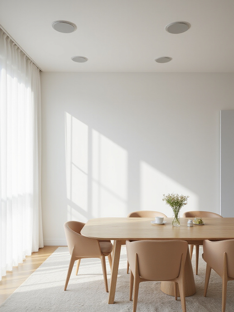 Modern dining room with seamless in-ceiling sound system