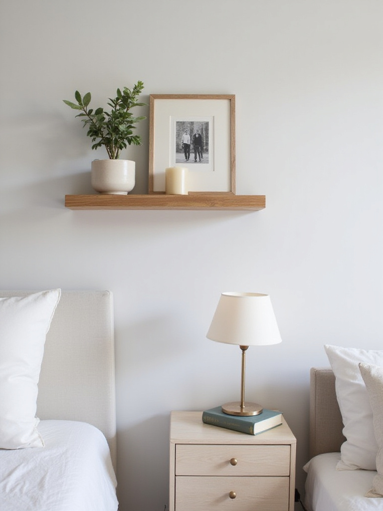 Minimal and curated decor in a small bedroom, featuring a few intentionally chosen pieces and clear surfaces to avoid a cluttered feel.