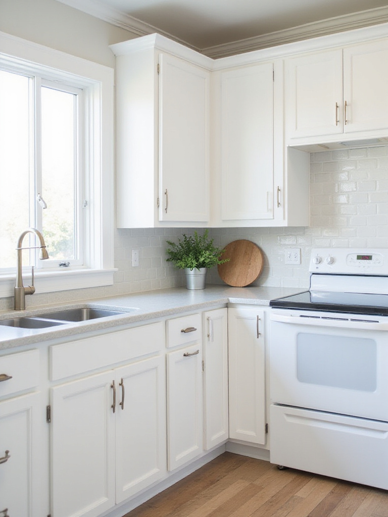 Brightly painted kitchen cabinets in a modern kitchen setting