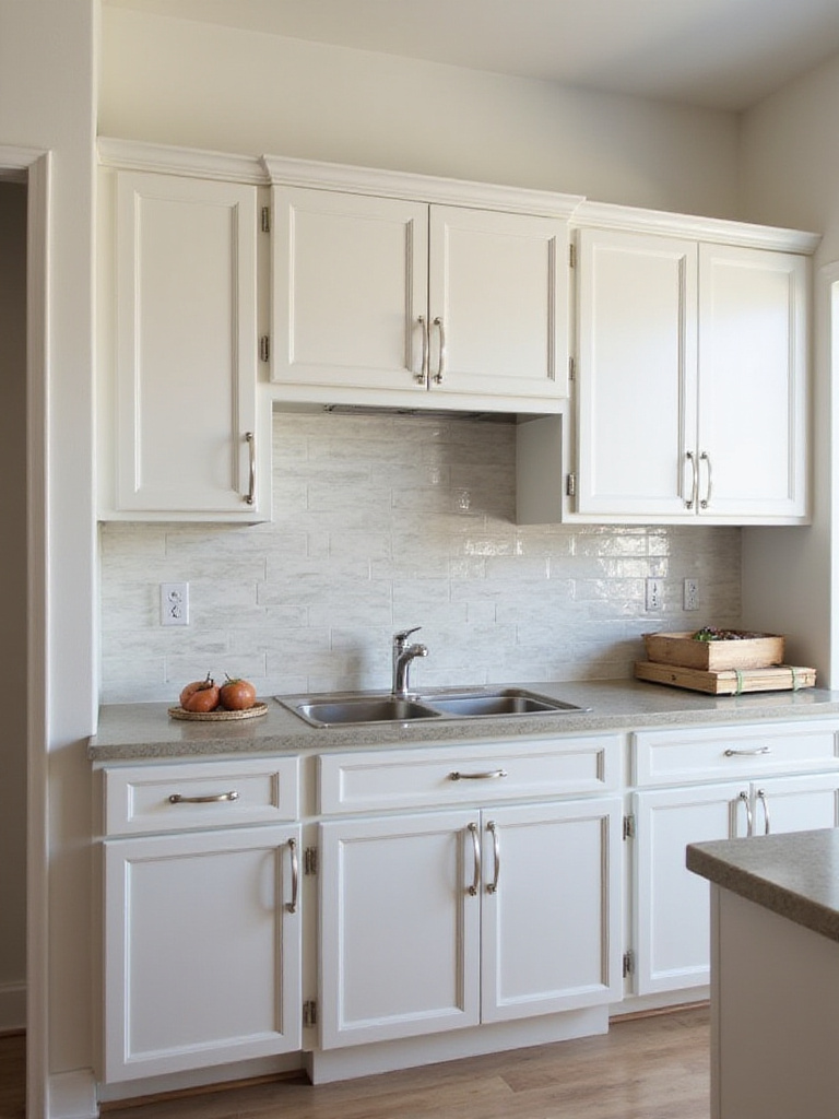A beautifully designed kitchen featuring a stylish backsplash that enhances the overall aesthetic.