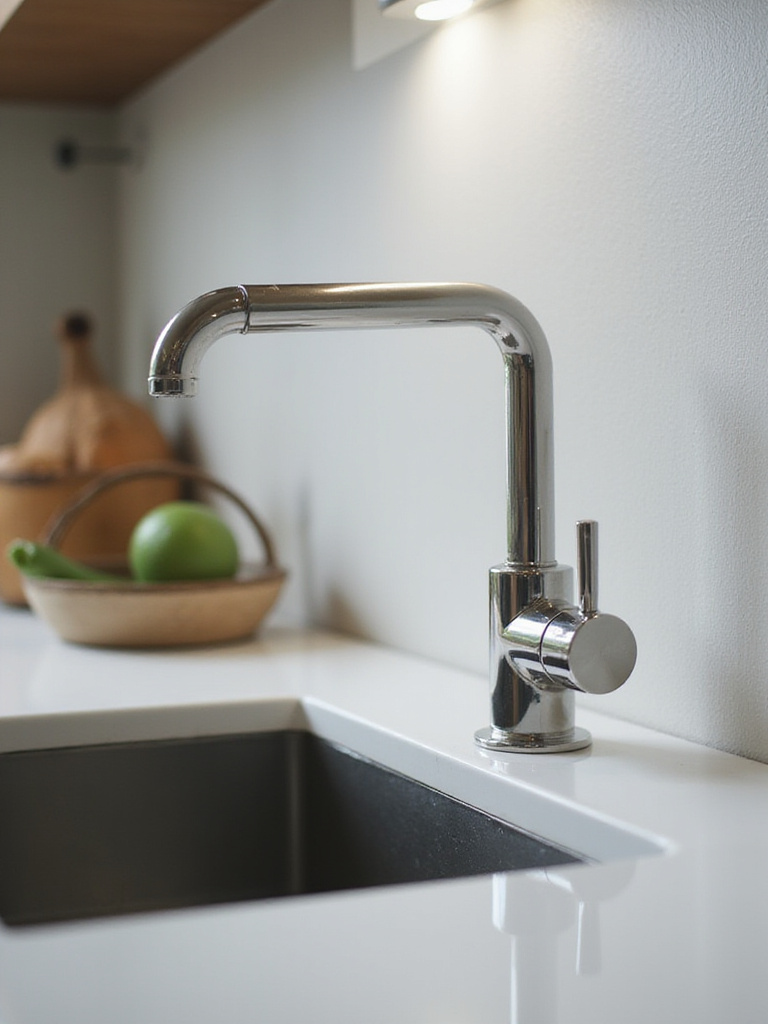 Modern kitchen sink featuring a stylish new kitchen faucet