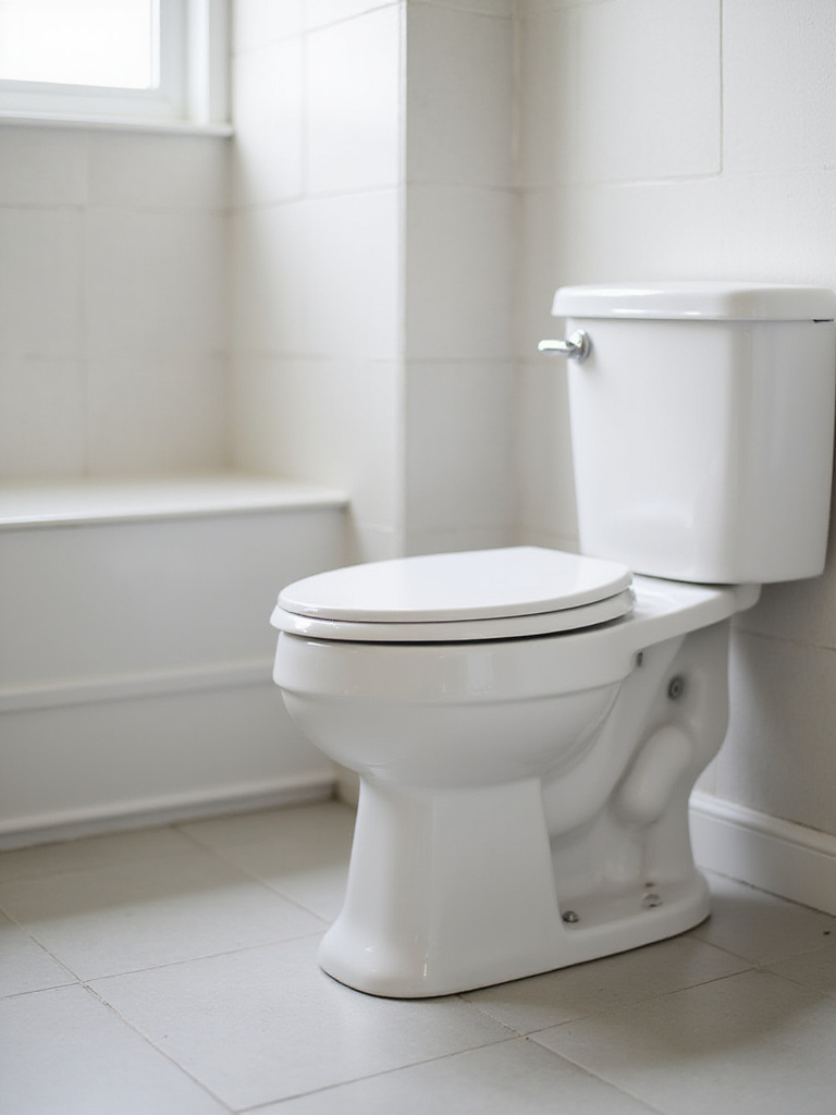 A standard white two-piece toilet in a clean, classic bathroom setting.
