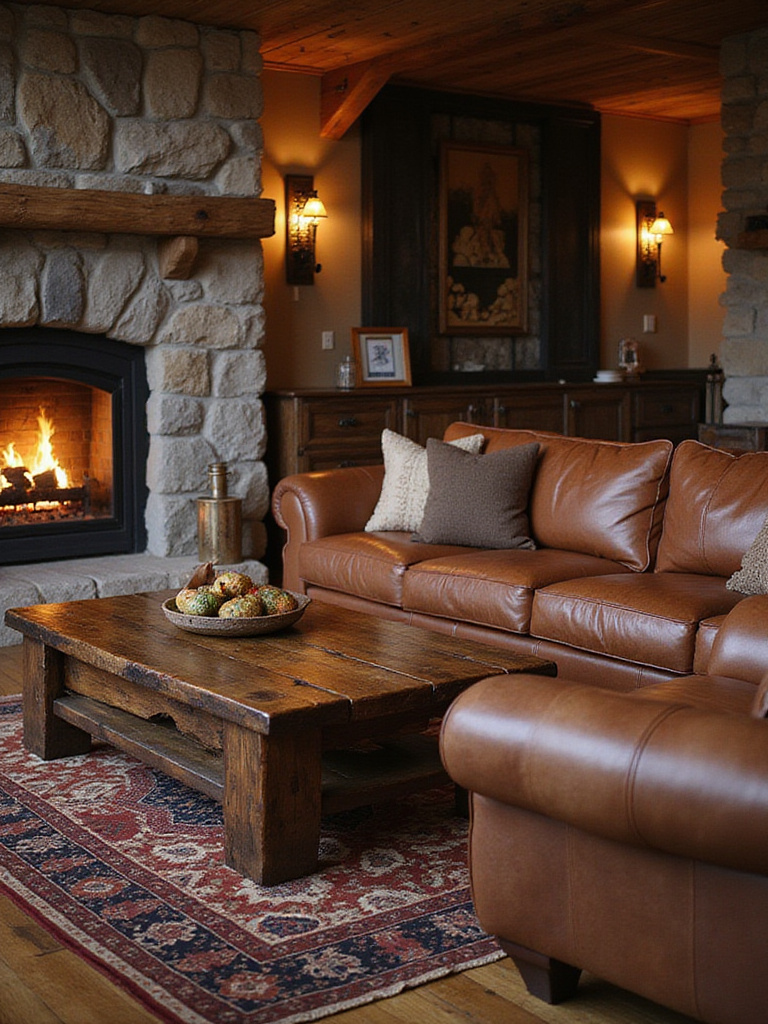 Cozy rustic living room with lodge-inspired furniture
