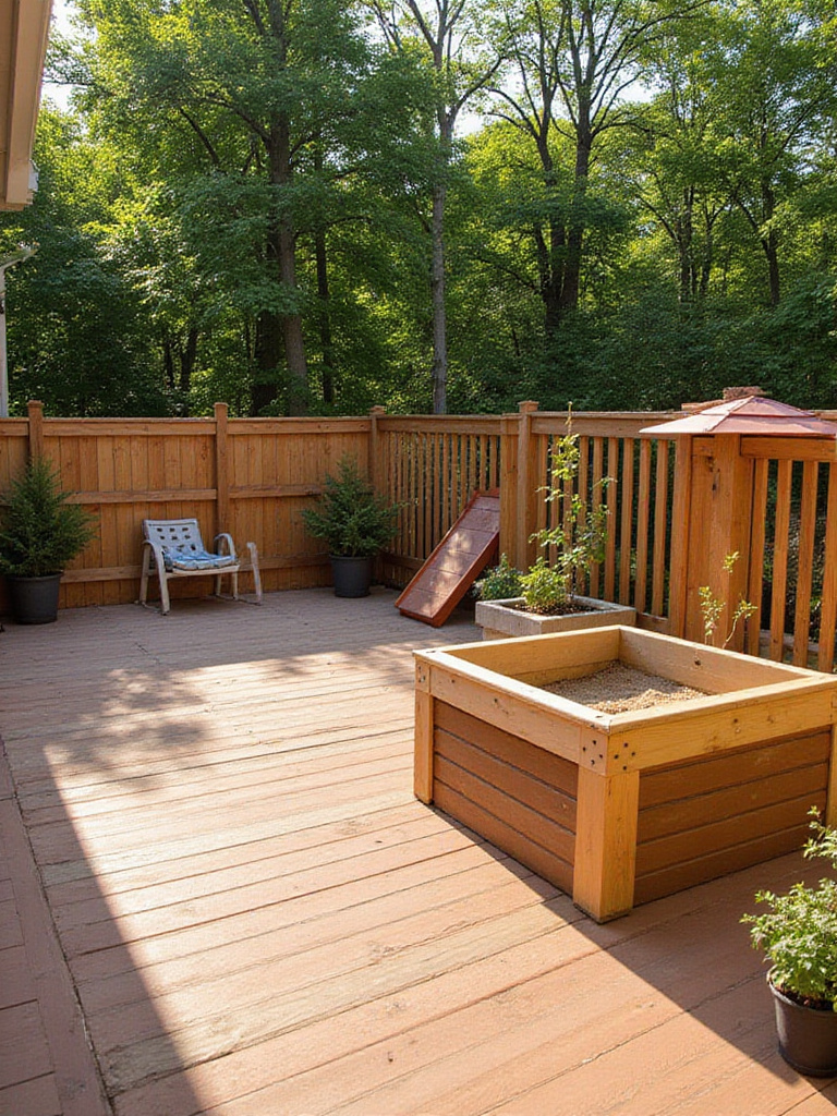 Dedicated play zone for kids and pets on a beautifully designed deck