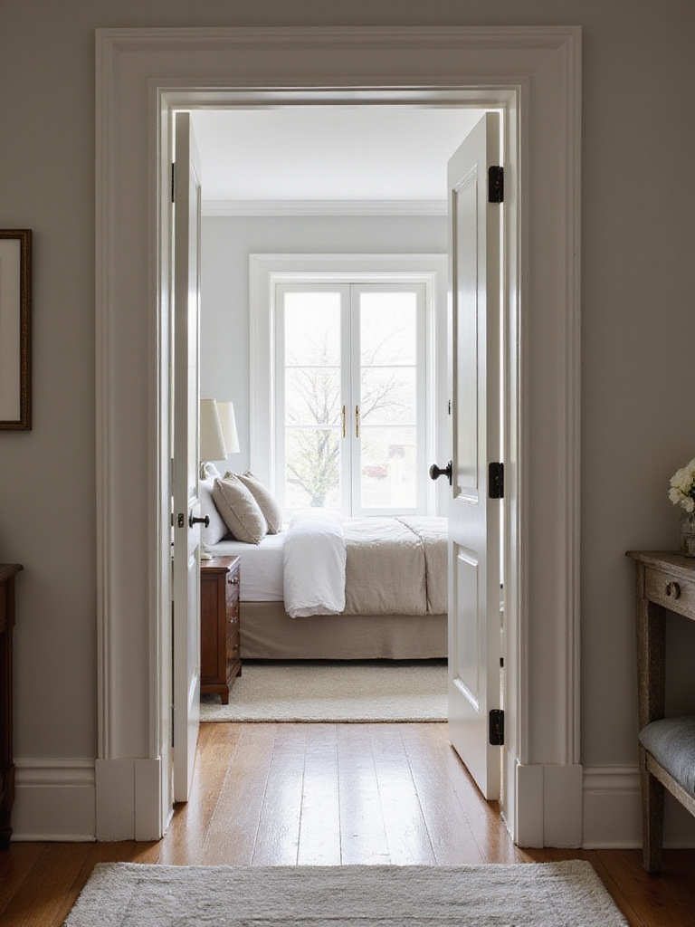 Interior photo of a bedroom showcasing optimal door placement for enhanced room flow