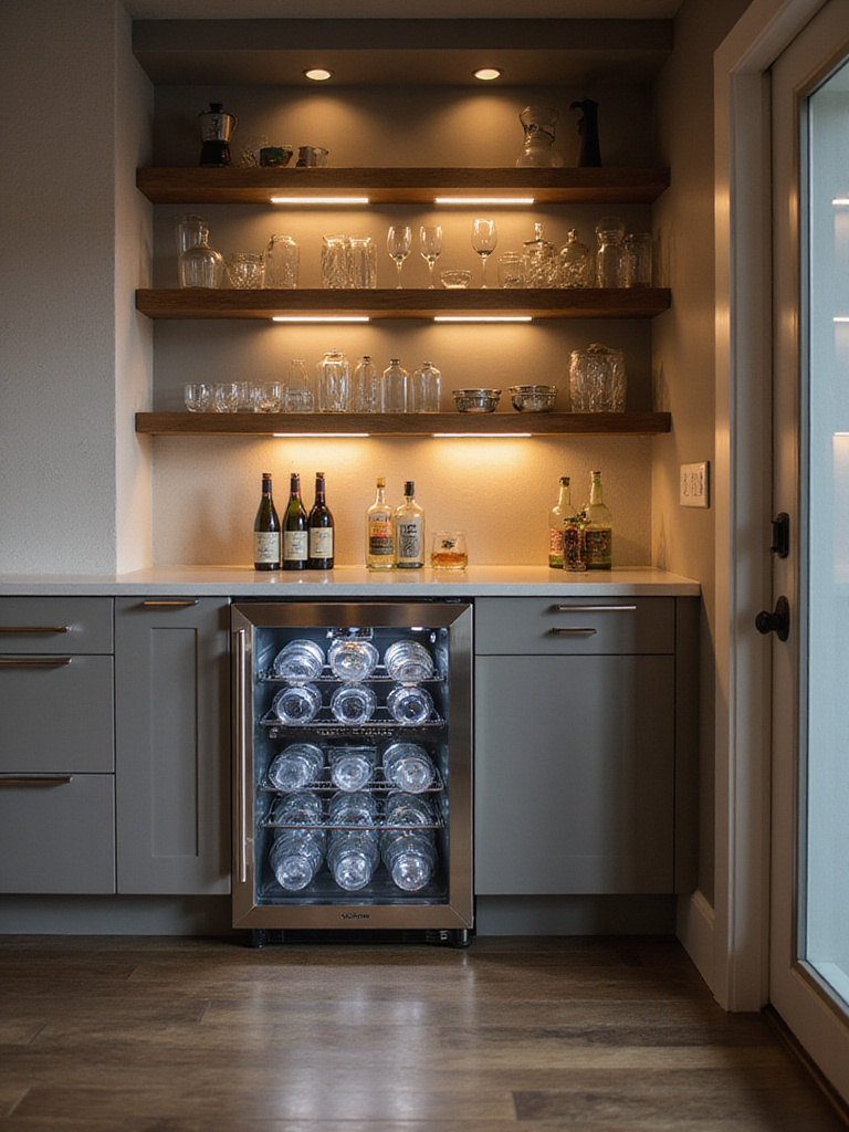 Stylish dedicated beverage bar in a modern kitchen setting