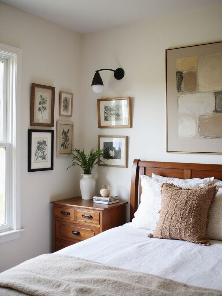 Bedroom wall art reflecting personal style with cozy decor elements