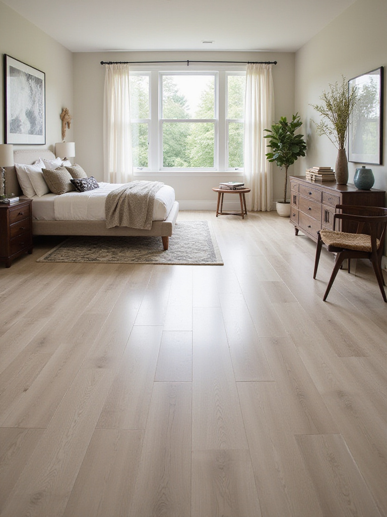 Modern bedroom with stylish flooring