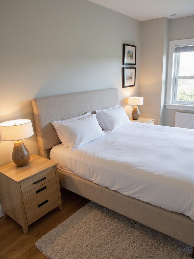Symmetrically aligned nightstands in a stylish bedroom setting
