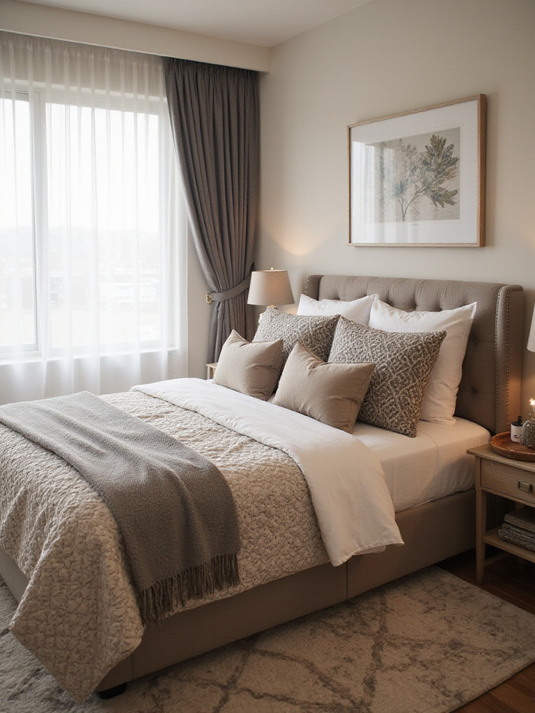 Cozy and inviting bedroom interior with soft lighting and stylish decor.