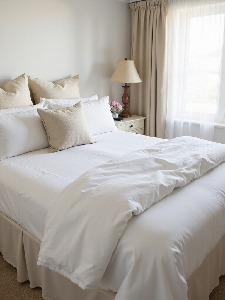 Luxurious high-quality bedding in a beautifully styled bedroom