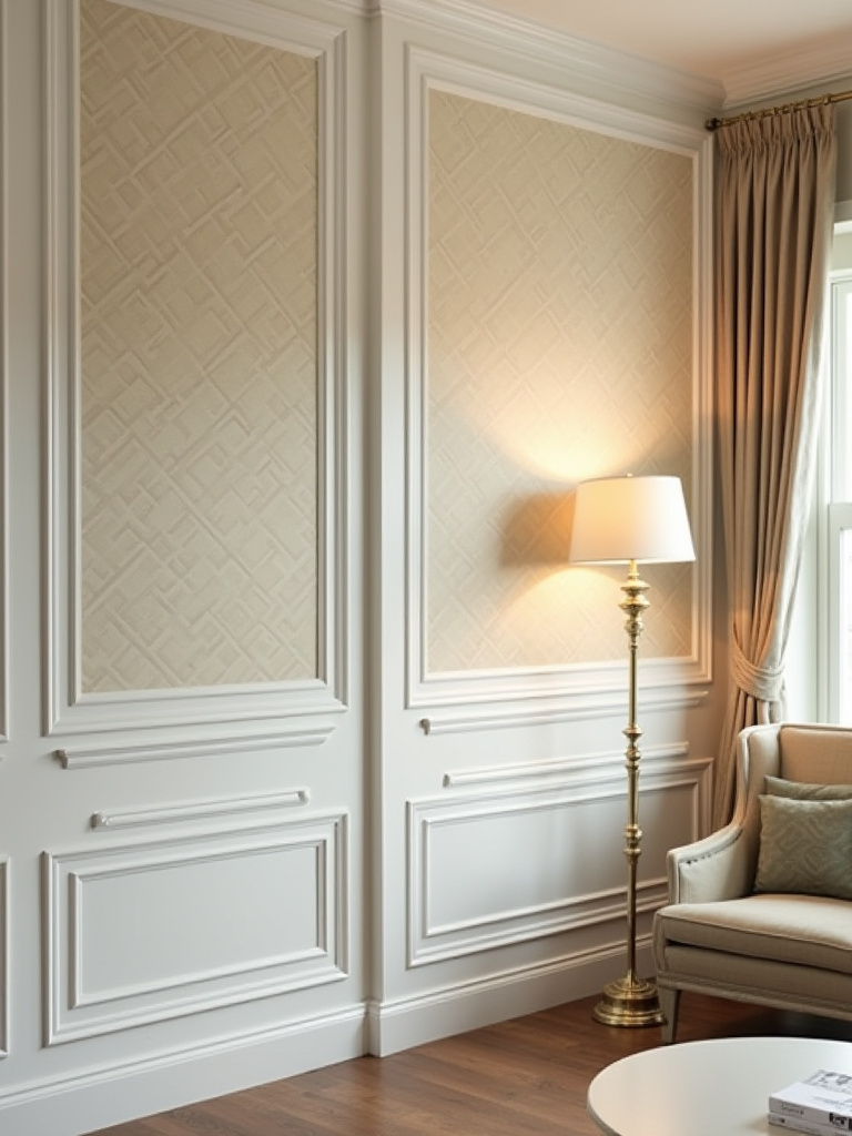 Clean edges and corners of a wallpaper accent wall in a stylish living room