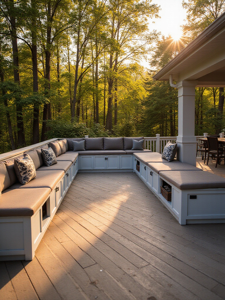 Professional photo of a deck with built-in seating and storage solutions